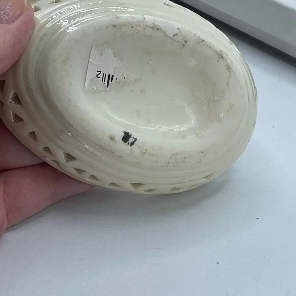 Vintage Cream Lusterware floral cut out design Easter Egg trinket box.